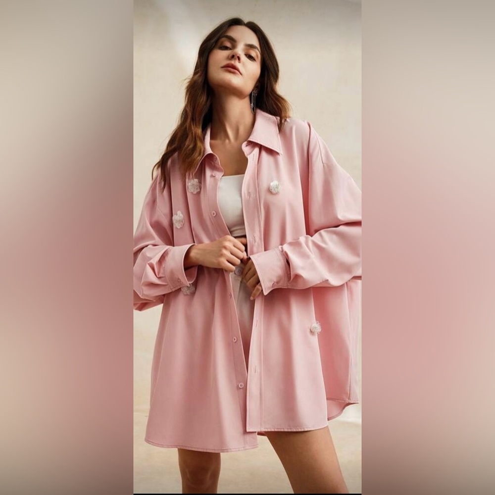 Chic Pink Women's Blouse with Floral Accents